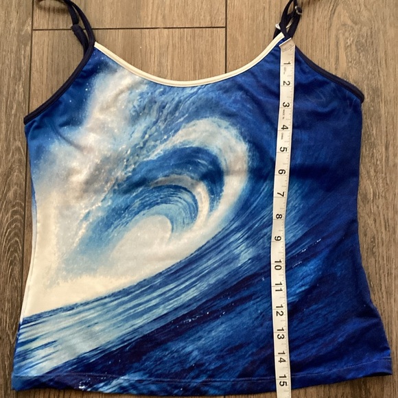 Blue, Wave, Print, Women's, Top, summer, beach, y2k, swim, vintage, boat, 2000s - Picture 7 of 8